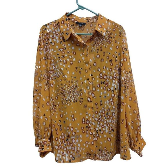 Alfani Tops - Alfani Womens Top Size 1X Mustard Yellow Animal Print Chiffon Button Up Blouse
